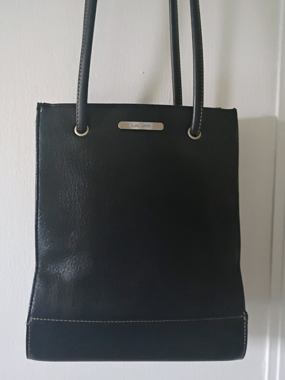 Nine West Black Leather Tote-Style Shoulder Bag